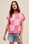 SO ME Check Plaid Casual Sweater Top BLUSH PINK