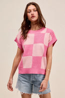 SO ME Check Plaid Casual Sweater Top BLUSH PINK