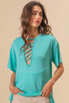 BiBi Jersey Knit Top with Criss Cross Front Neck Detail - Store 42
