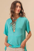 BiBi Jersey Knit Top with Criss Cross Front Neck Detail - Store 42