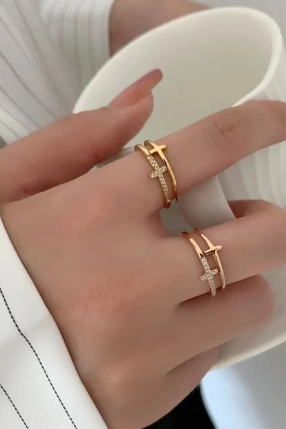 Adjustable 925 Sterling Silver Cross Ring with Inland Zircon - Stylish Religious Jewelry