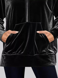 Full Size Half Zip Kangaroo Pocket Hoodie Plus Size - Store 42