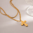 18K Gold-Plated Double Layered Cross Necklace - Elegant Stainless Steel Jewelry - Store 42