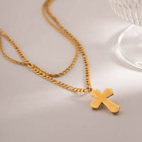 18K Gold-Plated Double Layered Cross Necklace - Elegant Stainless Steel Jewelry - Store 42