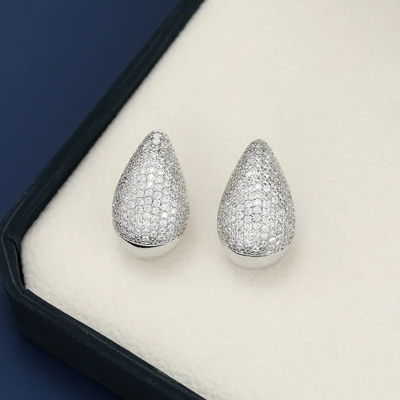 18K Gold-Plated Zircon Teardrop Earring Silver One Size