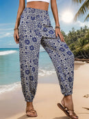 Perfee Printed Elastic Waist Pants