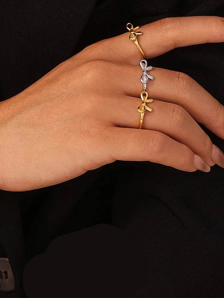 Elegant 18K Gold-Plated Stainless Steel Bow Ring - Unique Statement Jewelry - Store 42