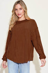 Basic Bae Full Size Ribbed Round Neck Long Sleeve T-Shirt Dark Brown