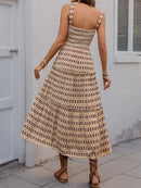 Printed Tiered Wide Strap Midi Dress