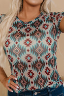 Western Aztec Print Mesh Slim T Shirt