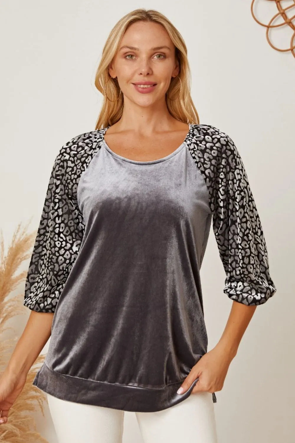 Trendy Leopard Print Round Neck Half Sleeve Blouse - Opaque, Slit Design, S-XL Sizes