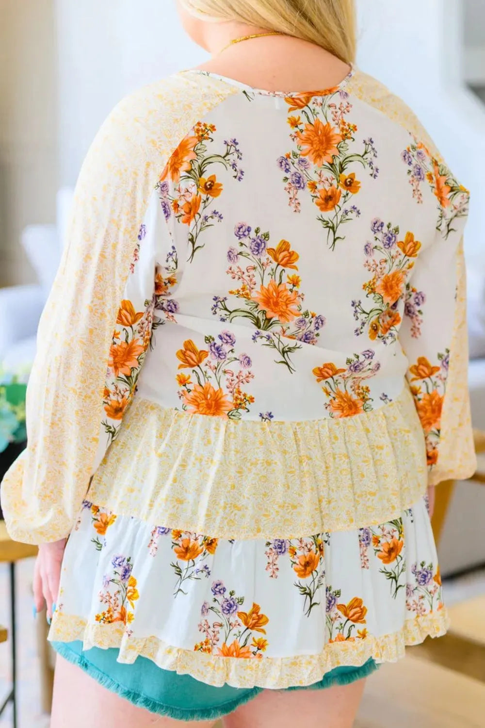 Plus Size 100% Viscose Printed Tie Neck Long Sleeve Blouse - Opaque & Slightly Stretchy