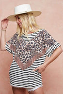 BiBi Stripe Rayon Span Knit Color Block Top With Leopard - Store 42