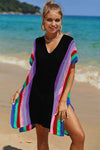 Angel Wings Openwork Striped Slit Knit Cover Up Black One Size