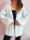 Open Front Long Sleeve Cardigan Light Blue One Size