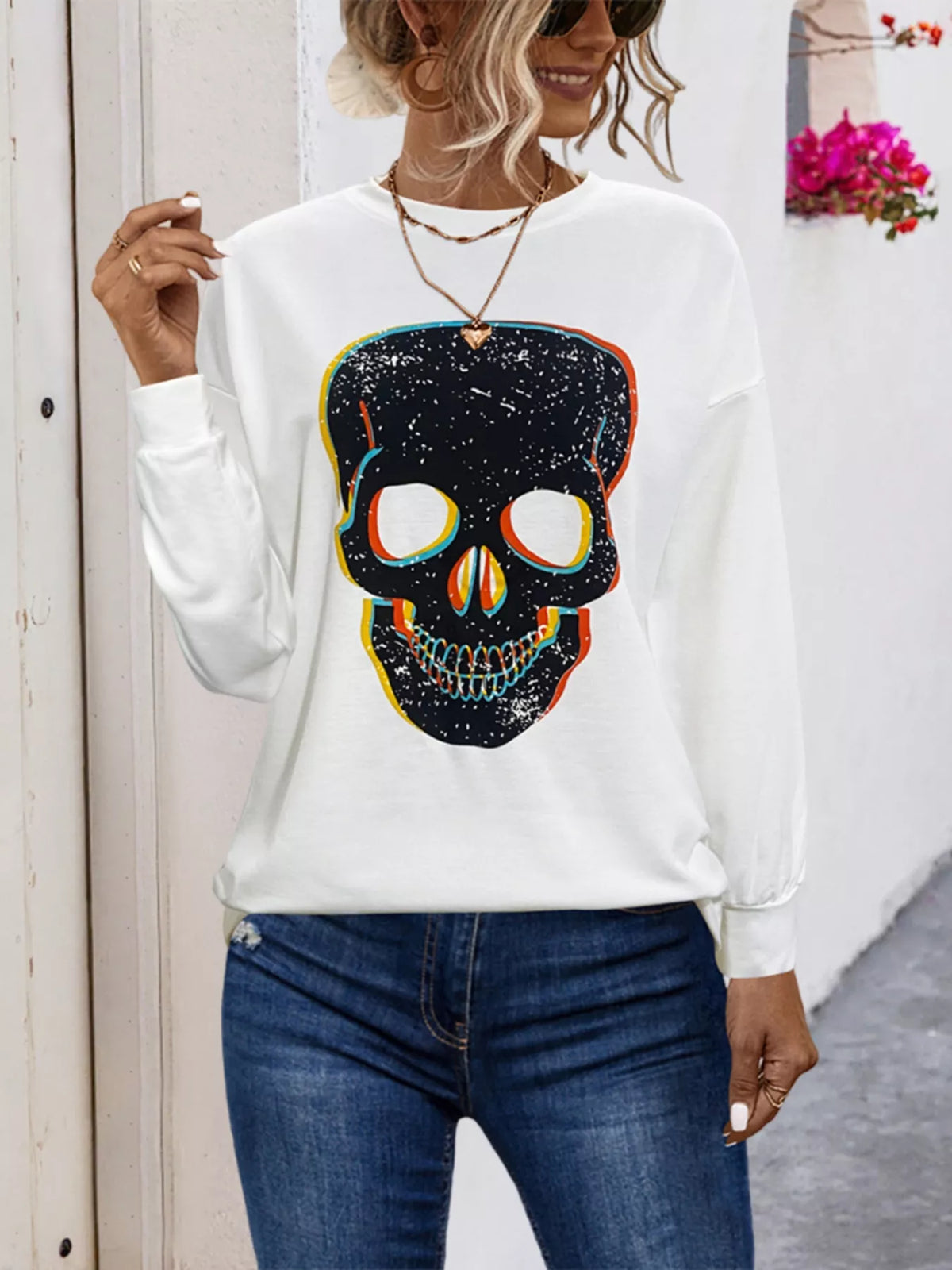 White/Skull Print / S