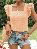 Ruffle Sleeve Gingham Square Neck Top