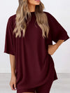 Full Size Oversized Slit Round Neck Top and Shorts Lounge Set Plus Size Burgundy
