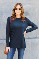 Basic Bae Women's Full Size Round Neck Long Sleeve Top with Pockets and Moderate Stretch - Store 42