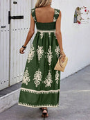 Smocked Printed Wide Strap Maxi Dress