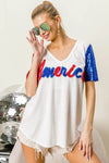 Chic Metallic Letter V-Neck Top with Sequin Sleeves for Glamorous Looks - Store 42