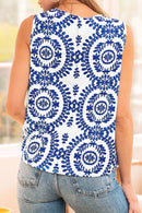 Printed Crew Neck Sleeveless Top