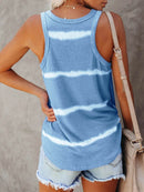 Trendy Full-Size Plus Size Striped Round Neck Tank Top - Slightly Stretchy Polyester Blend - Store 42