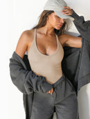 Ribbed V-Neck Halter Tank Top