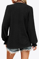 Trendy Eyelet V-Neck Blouse with Flounce Sleeves - Opaque, Highly Stretchy, Lined - 100% Polyester - Store 42