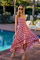 BiBi Smocked Body Off Shoulder Check Dress