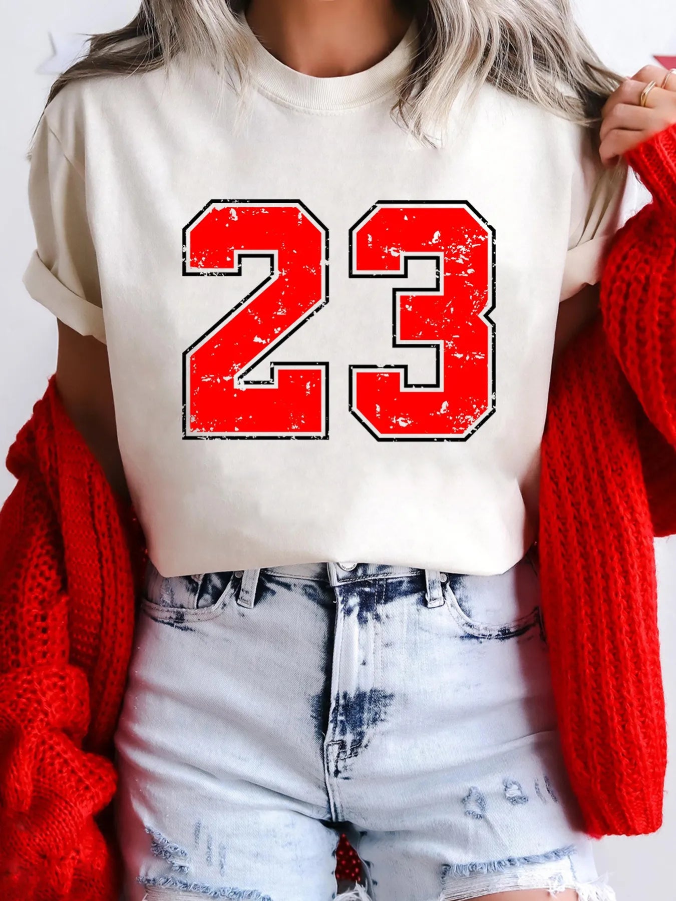 Stylish Number 23 Round Neck Casual T-Shirt for Everyday Wear – Slightly Stretchy Comfort
