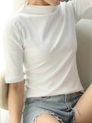 Men's Solid Color Short Sleeve T-Shirt - 100% Polyester, Slightly Stretchy, Imported - Store 42