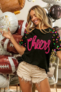 BiBi Metallic Letter Spangle Raglan Puff Sleeve Top - Store 42