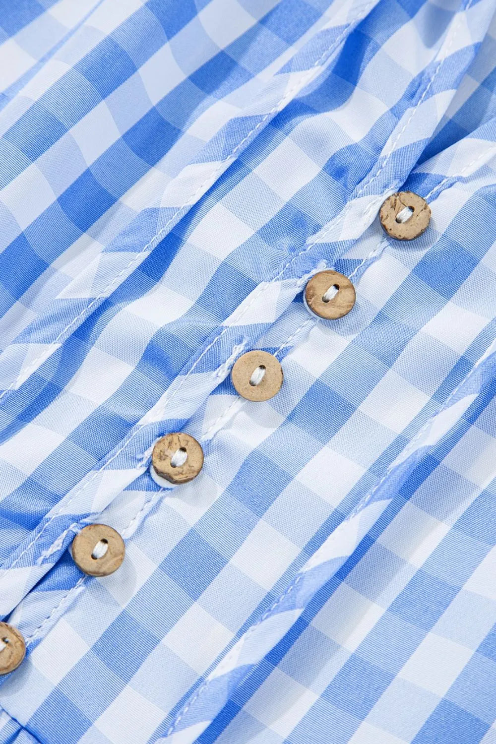 Gingham Short Sleeve Button Tie Split Neck Loose Mini Dress