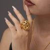 Elegant 18K Gold-Plated Stainless Steel Cutout Ring - Adjustable Sizes 6-8 - Store 42