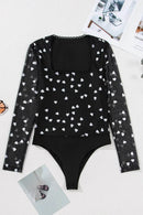 Heart Square Neck Long Sleeve Bodysuit - Store 42
