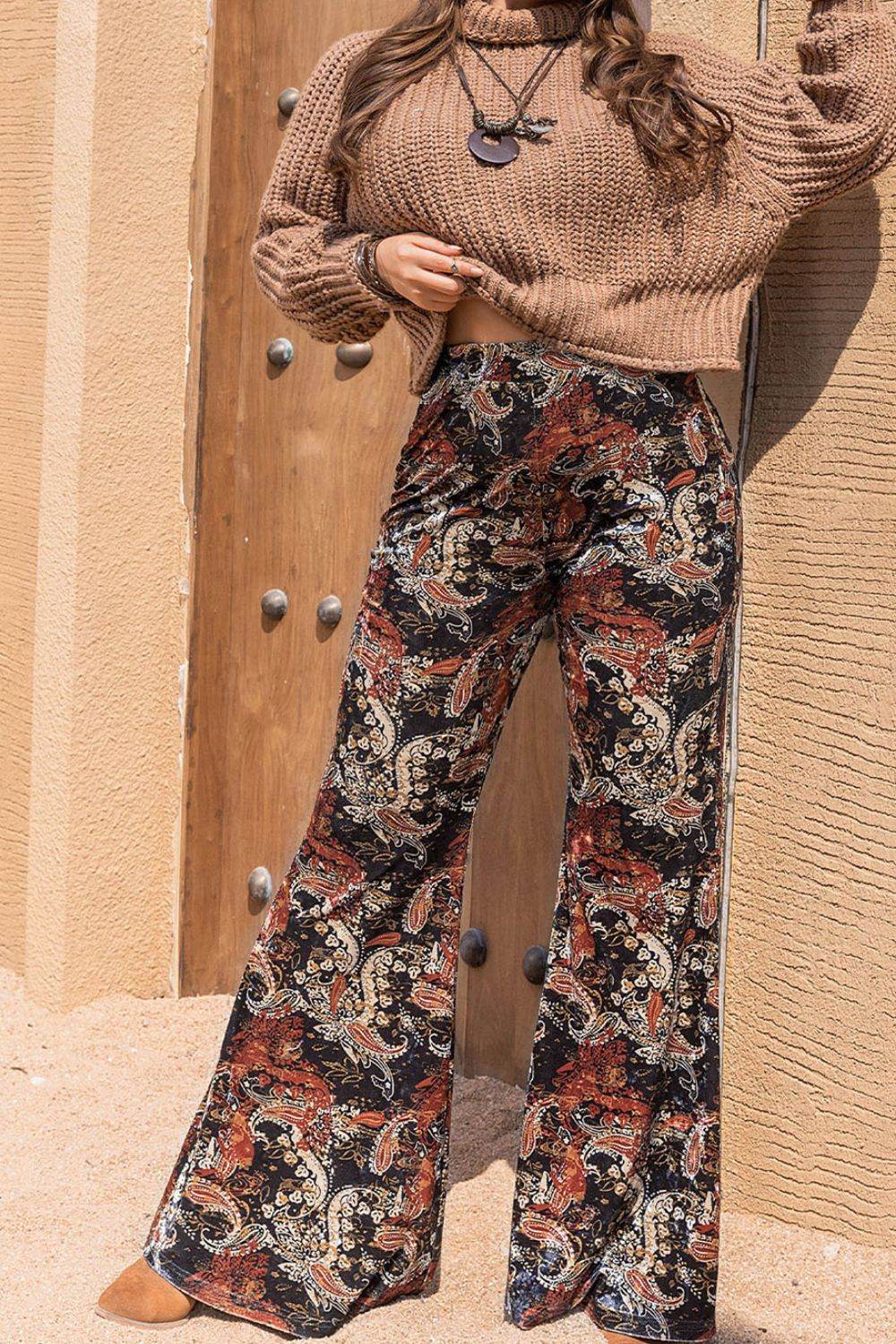 Bohemian Plus Size Printed Wide Leg Maxi Pants for Beach & Tropical Styles - Store 42