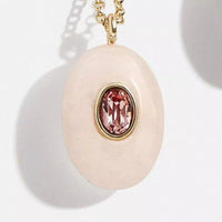 Natural Stone Pendant Necklace Watermelon pink One Size
