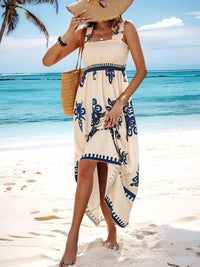 Smocked Printed Wide Strap Maxi Dress