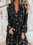 Full Size Printed Notched Flare Sleeve Dress Plus Size - Store 42