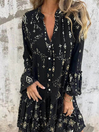 Full Size Printed Notched Flare Sleeve Dress Plus Size - Store 42