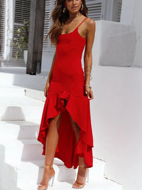 High-Low Ruffled Hem Midi Cami Dress
