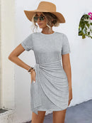 Round Neck Short Sleeve Mini Tee Dress Gray