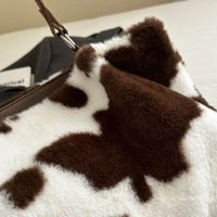 Large Cow Print Furry Tote Bag - Stylish Faux Fur, PU Leather, and Polyester Material - Store 42