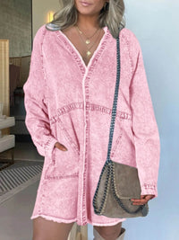 Full Size Button-Front Long Sleeve Denim Shirt Dress Plus Size - Store 42