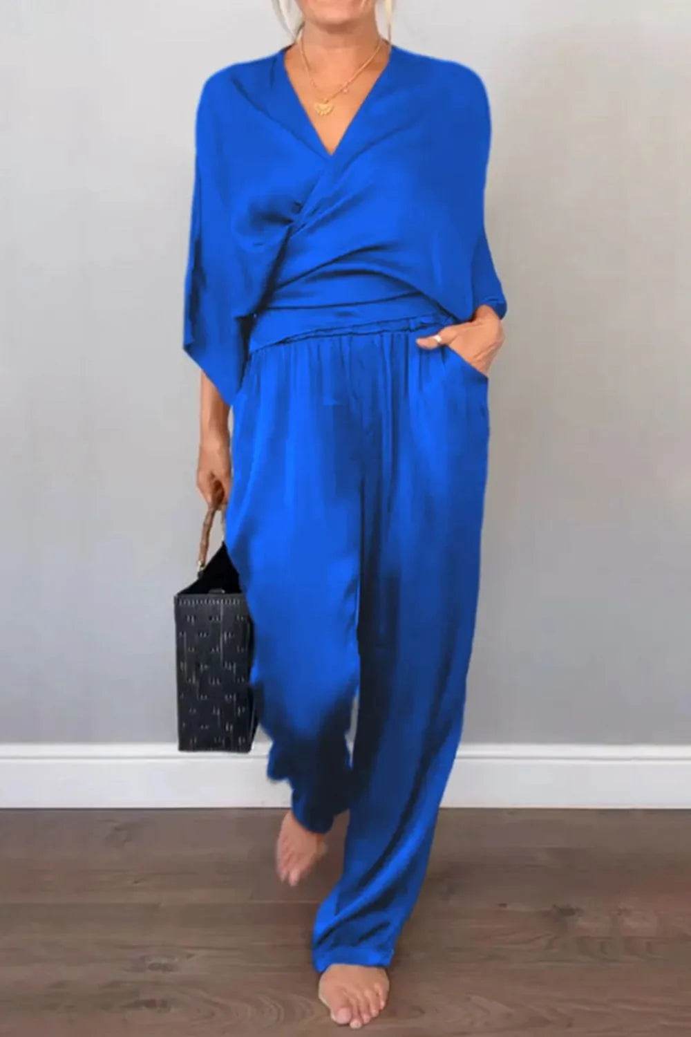 Full Size Wrap Surplice Top and Pants Set Plus Size - Store 42