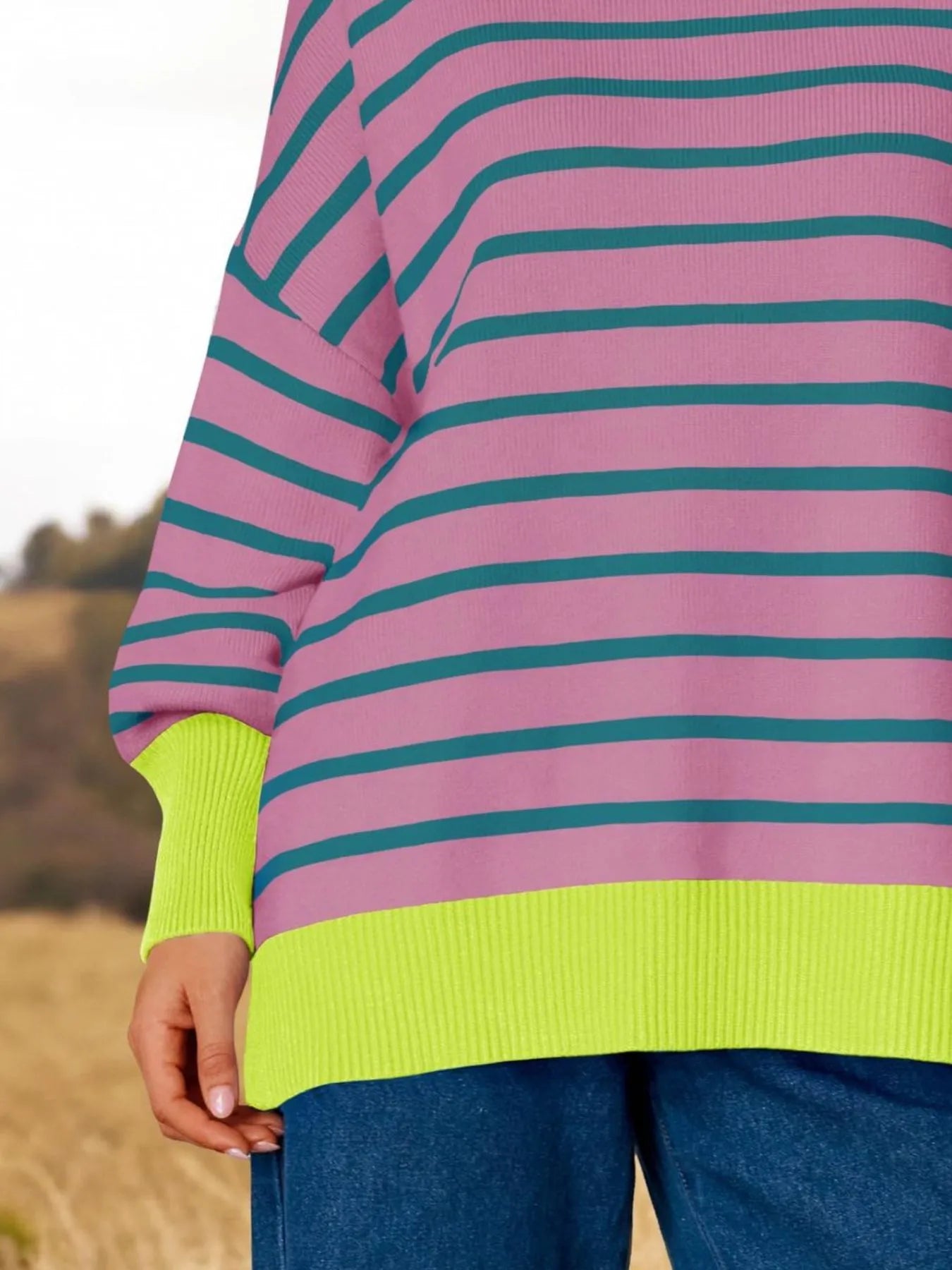 Striped Round Neck Long Sleeve Sweater
