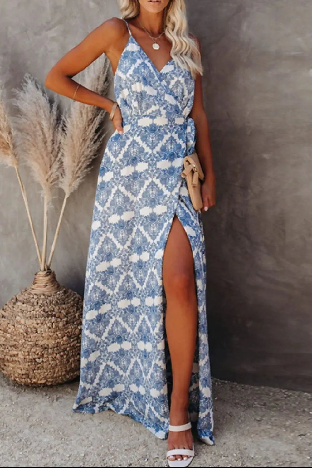 Stylish Printed Tied Maxi Cami Dress - Opaque, Non-Stretch, 65% Polyester, 35% Cotton