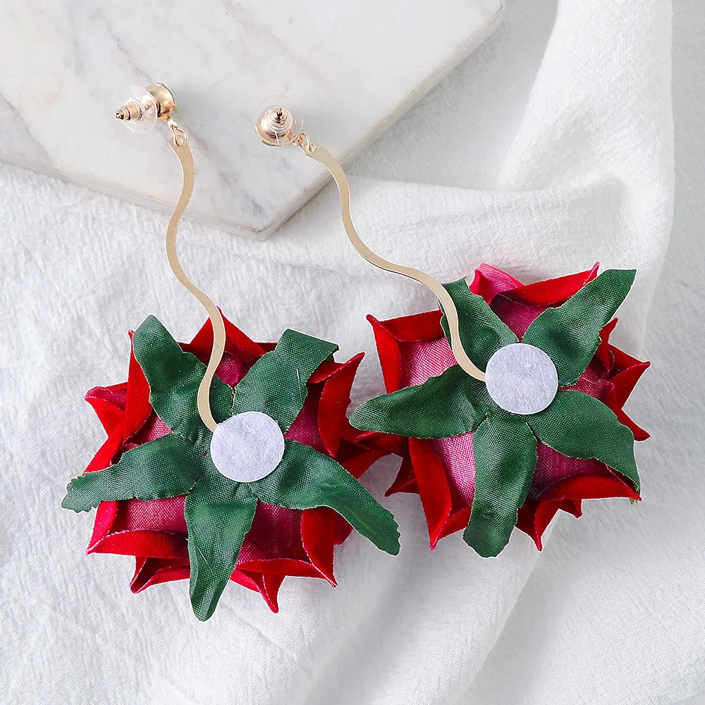 Trendy Alloy Rose Dangle Earrings - Elegant Design, Imported Quality, 3-Inch Length