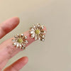 Elegant Alloy Drip Oil Flower Stud Earrings with Rhinestone - 925 Silver Needle - Lightweight - Store 42